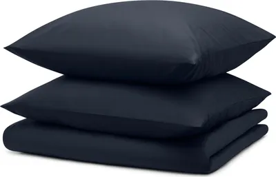 Produktbild von Blumtal Bettwäsche 155x220cm + 2x Kissenbezug 40x80cm - Mikrofaser Bed Sheets 155x220cm - 3-er Set Bettwäsche Dunkelblau