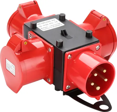 Obrázok produktu pre Clanmacy Stavebný rozvádzač Rozvádzač 3 x CEE 400V/32A IP44 Zásuvka CEE 5-pólová S bezpečnostnými výklopnými krytmi Na stavenisko