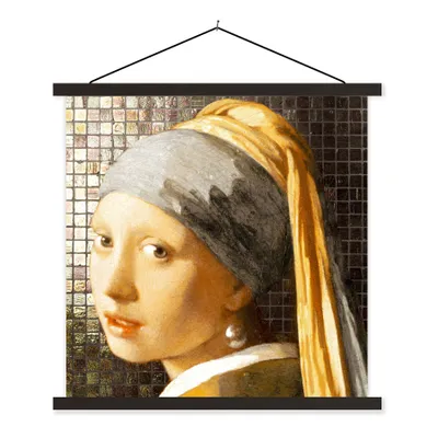 Produktbild von MuchoWow® Textilposter Alte Meister - Mädchen mit Perlenohrring - Kacheln 120x120 cm mit schwarzem Rahmen - Aufhängungsset