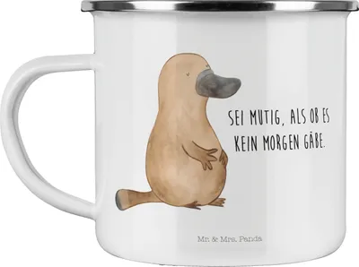 Produktbild von Mr. & Mrs. Panda Teetasse Schnabeltier Mut - Weiß - Geschenk, Teebecher, Meer, Motivtasse, Haferl, Raodtrip, Arbeit, Training, Büro, Lebensweisheit, Pott, becher emaille