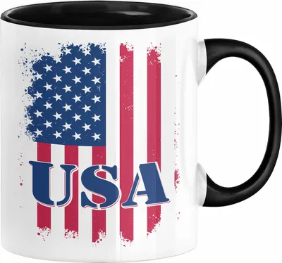 Produktbild von USA Flagge Tasse Geschenk Amerika Reise Urlaub Fans Vereinigte Staaten von Amerika Kaffee-Becher Häferl (Schwarz)