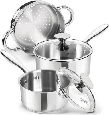 Produktbild von MICHELANGELO 5-teiliges Stielkasserollen-Set, 1 l, 2 l, Edelstahl 18/10