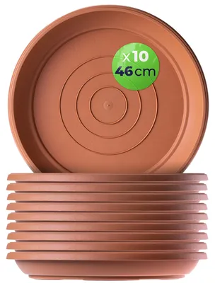 Immagine prodotto di KADAX Sottovaso rotondo 46 cm, 10 pezzi, sottovaso in plastica per interni ed esterni, accessori per vasi da fiori e vasi da piante (terracotta)