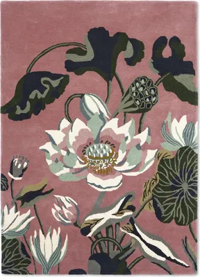 Produktbild von Handgefertigter Wohn- und Schlafzimmerteppich aus Wolle mit Blumenmuster WATERLILY