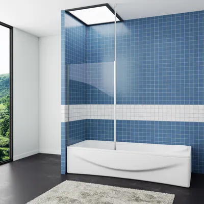 Produktbild von AICA Badewannenfaltwand 70x140cm 6mm NANO ESG-Glas mit 140cm Deckenstabilisator Feste Badewannenwand Duschabtrennung Badewannenaufsatz Duschwand