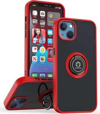 Produktbild von iPhone 13 Hülle, Ring Halter Ständer Matte Transluzent TPU Rahmen Stoßfest Schutzhülle für iPhone 13 Rot