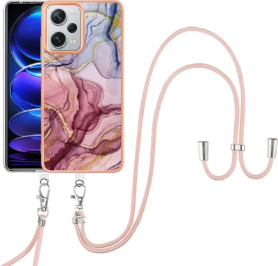 Produktbild von Redmi Note 12 Pro+ Handykette Hülle, Muster TPU Bumper Schutzhülle mit verstellbarem Tragegurt für Xiaomi Redmi Note 12 Pro+ Rosa