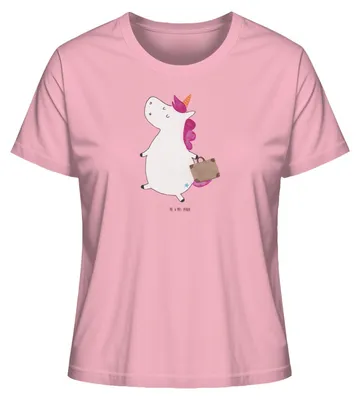 Produktbild von Mr. & Mrs. Panda Oberteil Damen Einhorn Koffer Größe L - Baumwolle Pink - Geschenk, Sommershirt, Einhörner, T-Shirt, Verreisen, Basic, Kurzarmshirt, Gepäck, Abenteuer