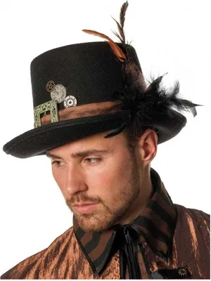 Produktbild von Retro-Futuristic Steampunk Zylinder mit Feder & Applikationen