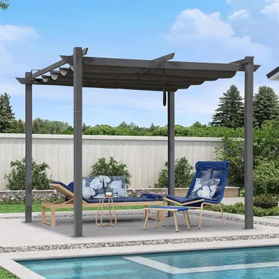 Produktbild von PURPLE LEAF Aluminium Pergola 3x3 m Schiebedach, Wasserdicht, UV-Schutz, Grau
