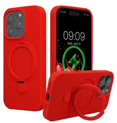 Produktbild von kwmobile Case mit Ringständer für Apple iPhone 16 Pro Hülle - kompatibel mit MagSafe - Silikon Schutzhülle mit Mikrofaser Innenfutter und Ständer -