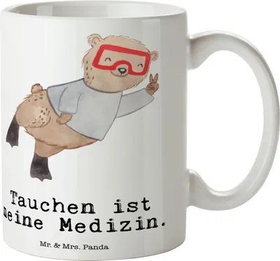 Produktbild von Mr. & Mrs. Panda Kaffeetasse Bär Tauchen - Weiß - Geschenk, Tauchgang, Diving, Dive, Kaffeebecher, schöne tasse, Sportart, Schnorcheln, Becher, Teetasse, Tauchschule