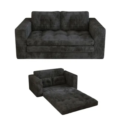 Productafbeelding van BEALIFE slaapbank, 2-zits, afmetingen 150x85x75 cm | Bekleed met armleuningen en een zijvak | Geschikt voor kleine appartementen en thuiswerkplekken | Kleur: donkergrijs (AR39)