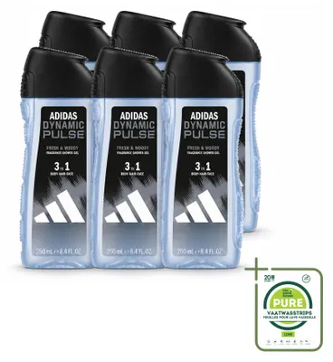 Zdjęcie produktu dla 6 sztuk żelu pod prysznic Adidas Dynamic Pulse 3-w-1 - 250 ml - opakowanie zbiorcze