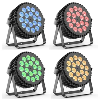 Produktbild von LED-PAR-Scheinwerfer - DMX-Bühnenlicht - 4er-Set - 108 W - 18 RGB+UV-LEDs - EU-Stecker - 220 V