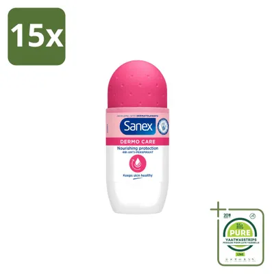 Imagen del producto de 15 unidades de antitranspirante roll-on Sanex Dermo Care, 48 horas de protección, 50 ml. Pack grande