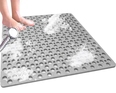 Image de Tapis de douche antidérapant, anti-moisissures, 70 x 70 cm, gris, lavable en machine