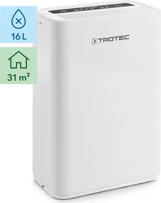 Produktbild von Trotec Luftentfeuchter TTK 52 E, 78 m³ / 31 m², 16 L/Tag, hygrostatgesteuert, mit Wäschetrocknung, Permanentmodus, Überfüllungsschutz, Umluftabtauautomatik, externem Kondensatablauf, Luftfilter und R290 Kältemittel