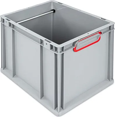 Immagine prodotto di Contenitore per cartelle sospese NextGen | A x L x P 32 x 30 x 40 cm | 30 litri | Maniglie rosse chiuse | Grigio | Contenitore Euro, contenitore da trasporto, contenitore impilabile, Eurobox