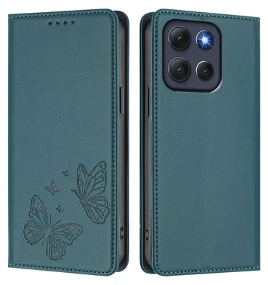 Produktbild von Lederhülle für Motorola Moto G86, Schmetterling Prägung Leder Brieftasche Schutzhülle mit Ständer Grün