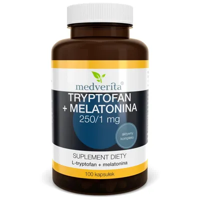 Produktbild von Medverita L-Tryptophan 250 mg + Melatonin 1 mg – 100 Kapseln, Nahrungsergänzung mit L-Tryptophan und Melatonin, 1 Kapsel täglich