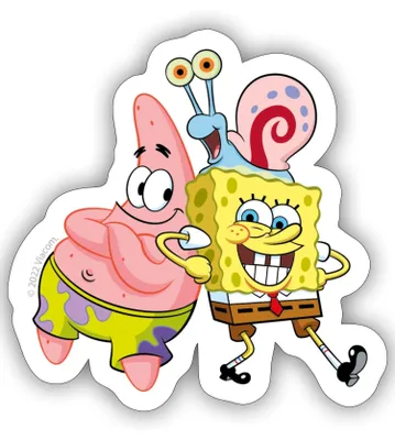 Produktbild von Spreadshirt SpongeBob Schwammkopf Mit Patrick & Gary Sticker Aufkleber, 10 x 10 cm, Mattweiß
