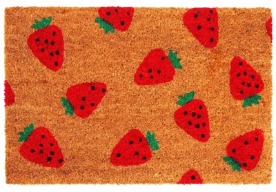 Produktbild von Relaxdays Fußmatte Kokos 60x40, Türvorleger Erdbeeren, rutschfest, wetterfest, Fußabstreifer innen & außen, mehrfarbig