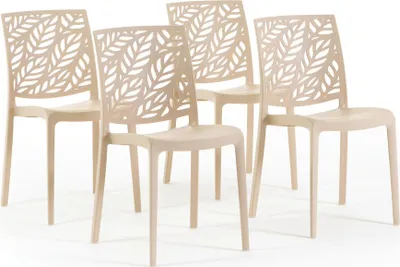 Image de lot de 4 chaises empilables en polypropylène avec fibre de verre pour l'extérieur et le jardin, bar et restaurant, cuisine design moderne - DAFNE - Crème