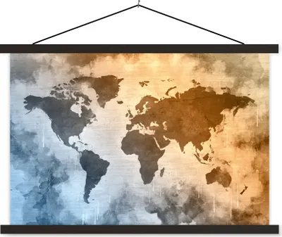 Produktbild von MuchoWow® Textilposter Weltkarte - Farben - Abstrakt 150x100 cm mit schwarzem Rahmen - Schlafzimmer