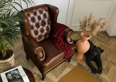 Produktbild von MASSIVMOEBEL24 Ohrensessel Echtleder 88x80x108 braun CHESTERFIELD #101