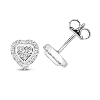 Produktbild von Wunderschöne 9 Karat (375) Weißgold Herz Damen - Diamant Paar Ohrstecker Brillant-Schliff 0.25 Karat H - I1 - 8mm*7mm; TRS15716
