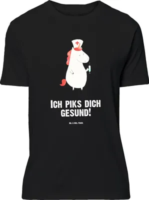 Produktbild von Mr. & Mrs. Panda T-Shirt Einhorn Krankenschwester - Schwarz - Geschenk, Shirt, Ärztin, Krankenpfleger, Lustiges, Krankenhaus, Krankenpflegerin, Tshirt, oberteil, Unicorn