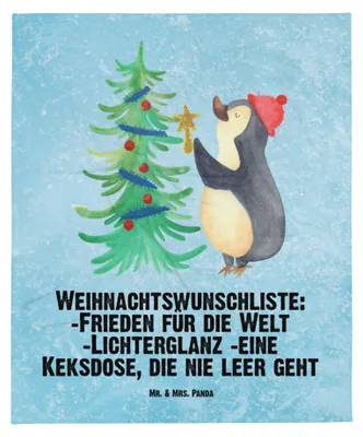 Produktbild von Mr. & Mrs. Panda Babydecke Pinguin Weihnachtsbaum - Eisblau - Geschenk, Schlummerdecke, Weihnachten, Winter, Erstlingsdecke, Schmusedecke, Plaid, Fleecedecke