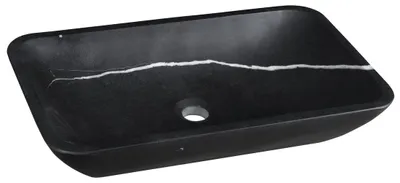 Produktbild von Sapho BLOK Stein-Waschbecken zum Aufsetzen, 60x35cm, schwarz Marquin matt