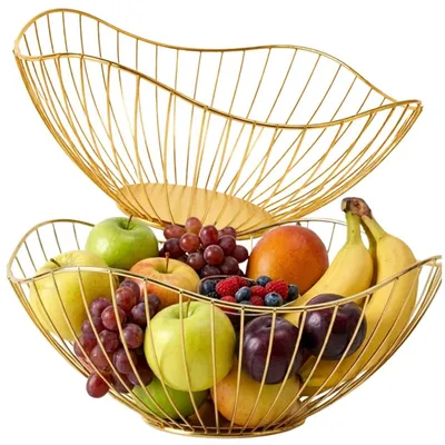 Produktbild von Goldener Obstkorb aus Metall, dekorativer Küchenorganizer