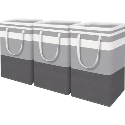 Produktbild von 3 Stück Wäschekorb 75 Liter Wäschesammler Wäschebox Stoff Wäschesack Wäschetruhe mit Griffen