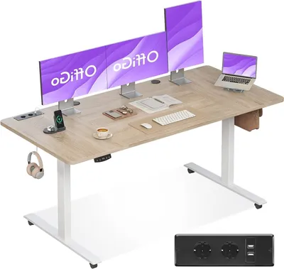 Produktbild von Ergonomisch verstellbarer Schreibtisch - Steh-Sitz-Schreibtisch - Elektrischer Schreibtischaufsatz - Verstellbarer Schreibtisch - Schreibtisch mit USB-Anschluss