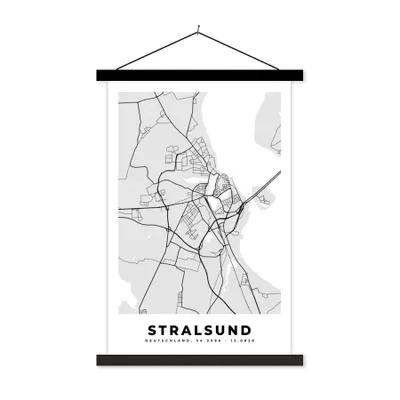 Produktbild von MuchoWow® Textilposter Stralsund - Karte - Deutschland - Karte 120x180 cm mit schwarzem Rahmen - Fotos