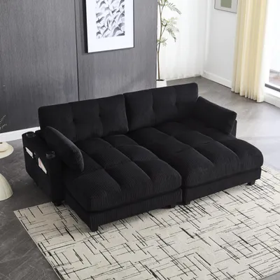 Produktbild von STILVORA Cordsofa 2-Sitzer mit 2 Kissen und USB-Anschlüssen, Sofa teilbar in 2 Einzelsitze mit Getränkehaltern, Wohnzimmersofa mit Seitentaschen