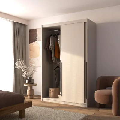 Produktbild von Kleiderschrank Kaschmir mit Spiegel Schiebetüren Garderobenschrank 140 cm ADAPTE Modern