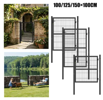 Produktbild von ACXIN Gartenzauntor 125x100cm Anthrazitgrau, verzinktes Drahtgittertor mit Stahlpfosten und abschließbarem Schloss