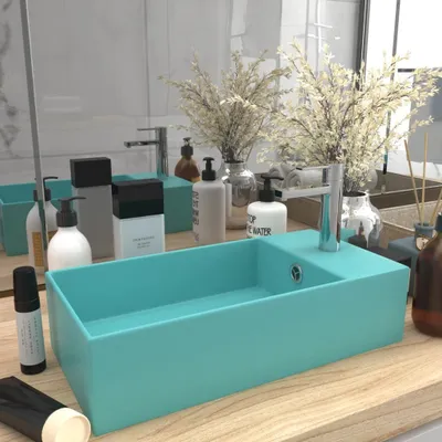 Produktbild von Eleganten-Stil Badezimmer-Waschbecken mit Überlauf Keramik Hellgrün DE24027