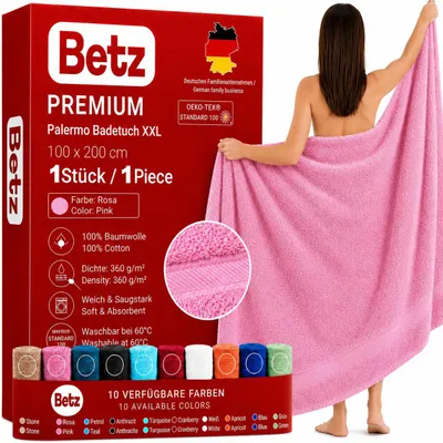 Produktbild von Betz Badetuch XXL 100x200 cm 100% Baumwolle – Weiches Frottee Saunatuch & Strandtuch – Pflegeleicht & saugstark – Palermo Serie – Farbe Rosé