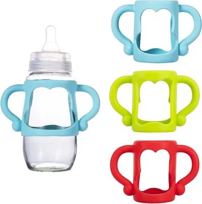 Zdjęcie produktu dla Silikonowe uchwyty do butelek dla niemowląt, zestaw 3 sztuk do wąskich butelek – ergonomiczne uchwyty do butelek dla dzieci