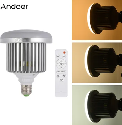 Zdjęcie produktu dla Żarówka LED Andoer E27 50 W z regulacją jasności i temperatury barwowej 3200 K ~ 5600 K, z pilotem, oświetlenie studyjne do fotografii i filmowania, 185–245 V AC