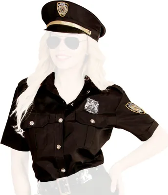 Produktbild von com-four® Kostüm Polizistin - Bluse und Hut - NY Police Officer - Kostüm für Fasching, Motto-Party, Halloween oder Karneval - Größe XL - schwarz
