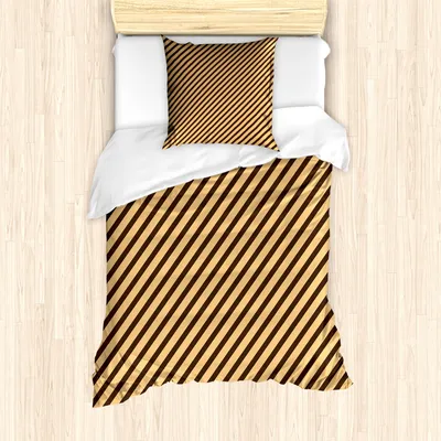 Produktbild von ABAKUHAUS Vintage Haupt Bettbezug Set für Einzelbetten, Gestreifte Moderne, Milbensicher Allergiker geeignet mit Kissenbezug, Sandbraun Schokolade