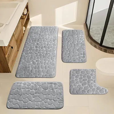 Image de Lot de 4 tapis de bain, tapis de bain antidérapant et lavable, tapis de bain en mousse à mémoire de forme, lot de 4 tapis de bain (gris foncé)
