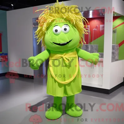Immagine prodotto di Personaggio mascotte REDBROKOLY di Spaghetti Verde Lime vestito con tutina e fasce per capelli