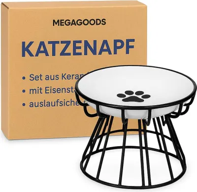 Produktbild von Katzennapf Set Keramik mit Eisenständer auslaufsicher rutschfest DE.